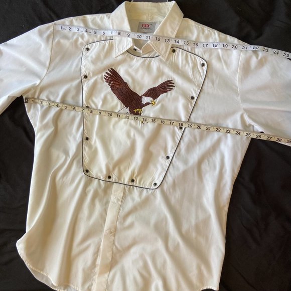 Ely Diamond - White Long-Sleeve Black Snap Shirt with Eagle Sz XL - Picture 14 of 14